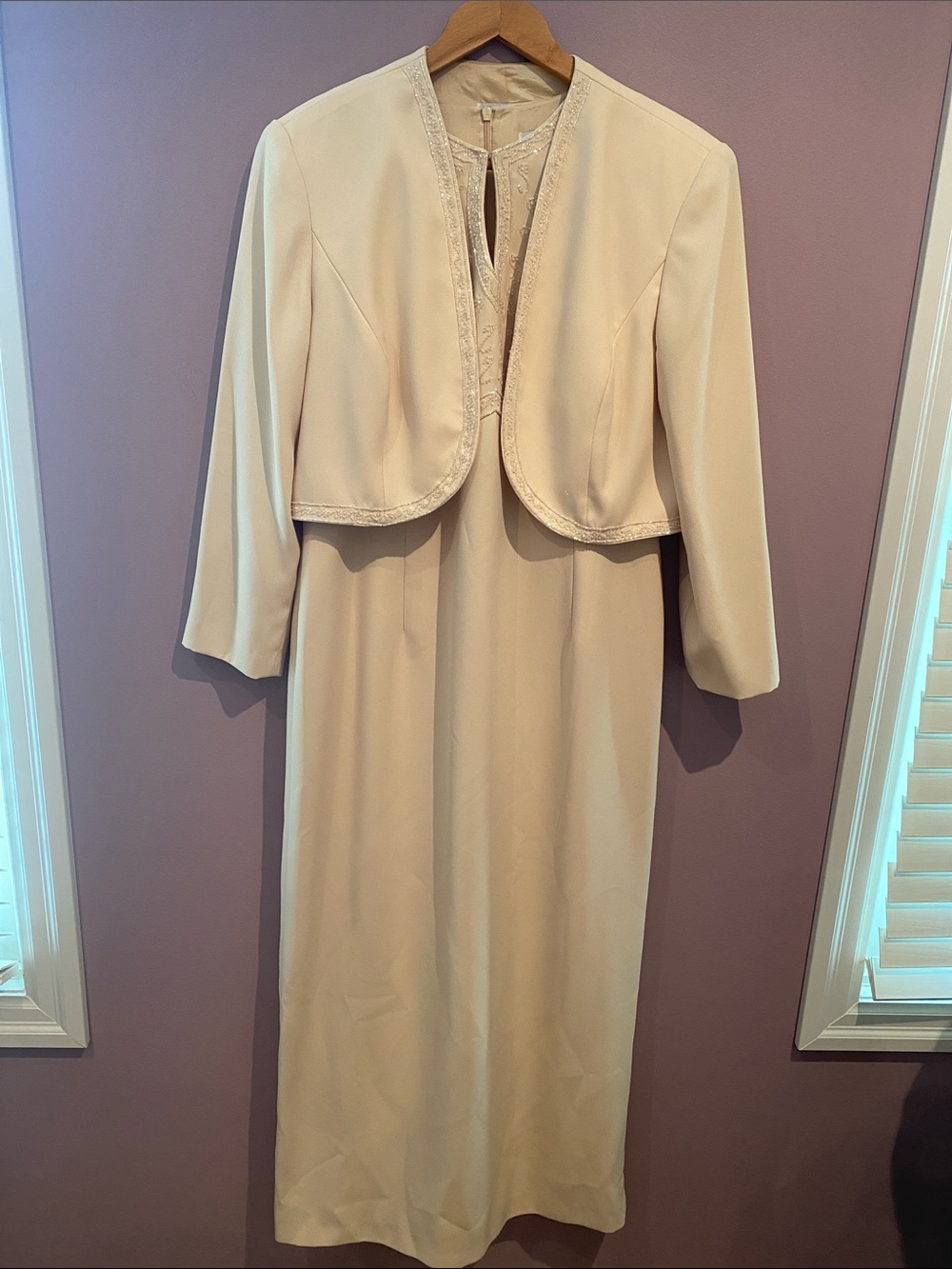 Cream Sleeveless Dress with Cropped Jacket